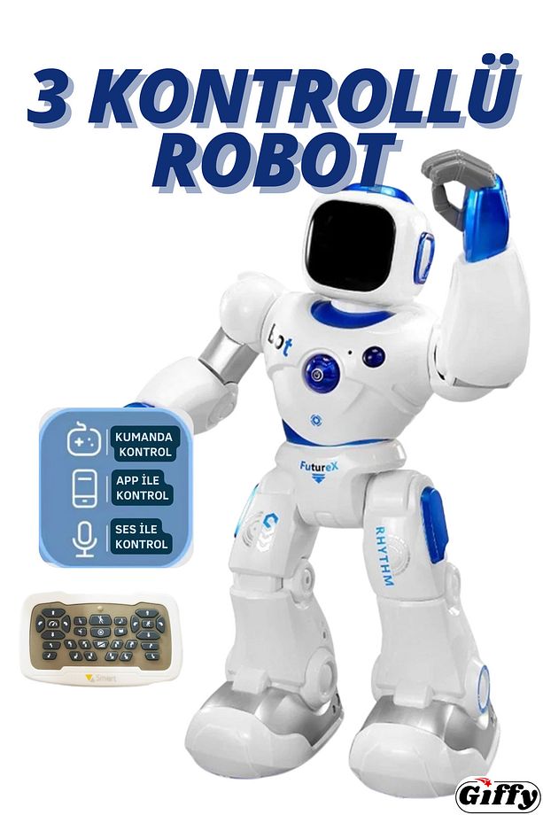 Uzaktan Kumandalı Akıllı Robot Yapay Zeka Telefon,Kumanda ve Ses Kontrollü Şarjlı İnteraktif Robot - 3