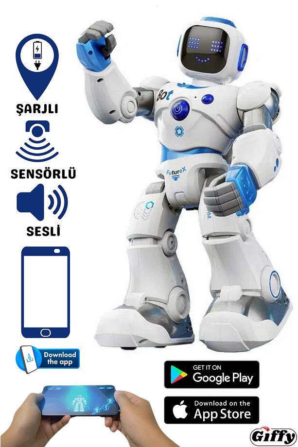 Uzaktan Kumandalı Akıllı Robot Yapay Zeka Telefon,Kumanda ve Ses Kontrollü Şarjlı İnteraktif Robot - 1