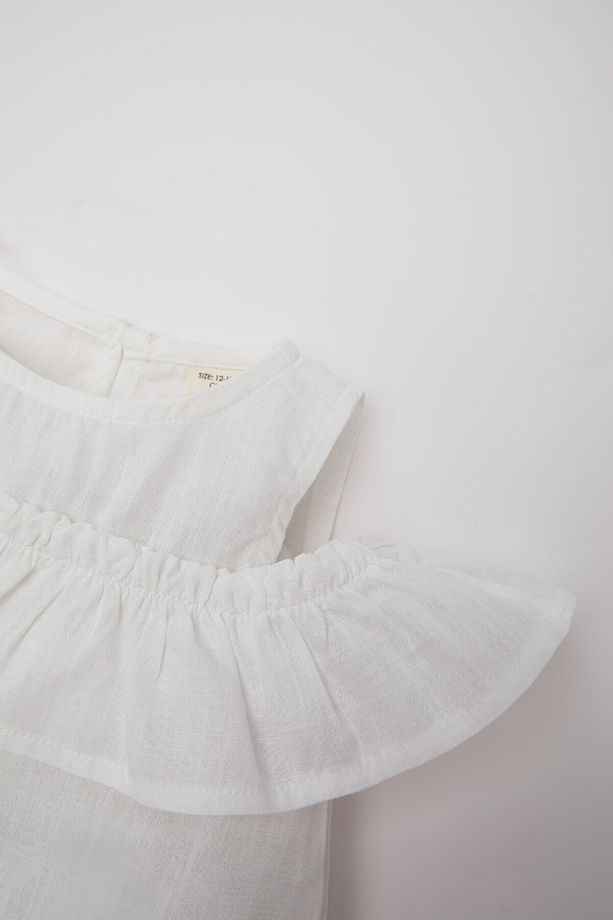Kız Bebek Bisiklet Yaka Flamlı Poplin Kısa Kollu Bluz E2849a525sm - 2