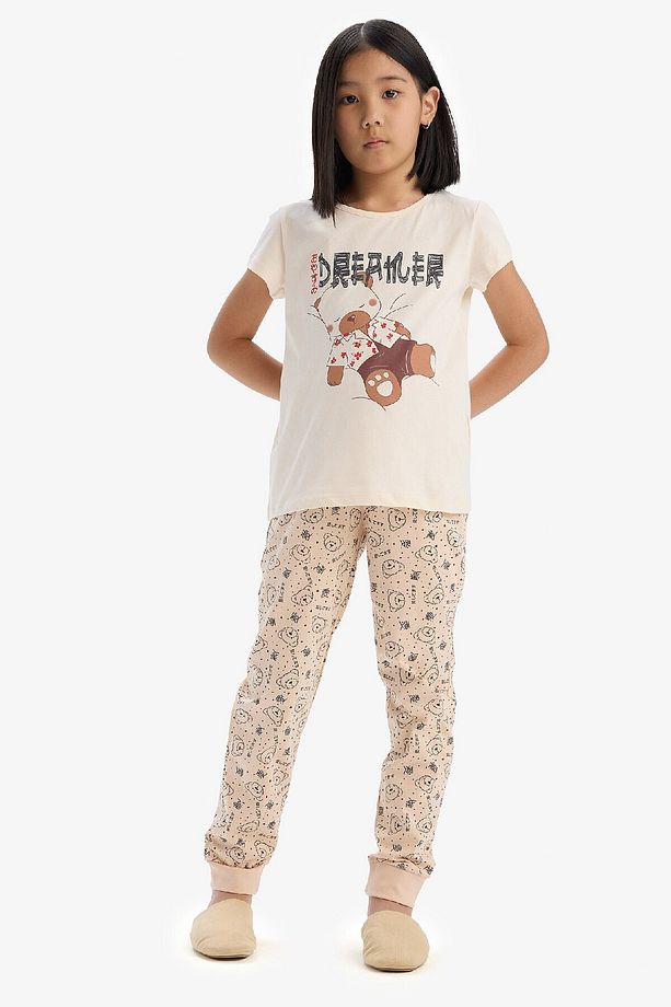 Kız Çocuk Pijama Takımı Baskılı Kısa Kollu Üst Desenli Alt E2222a825sp - 1