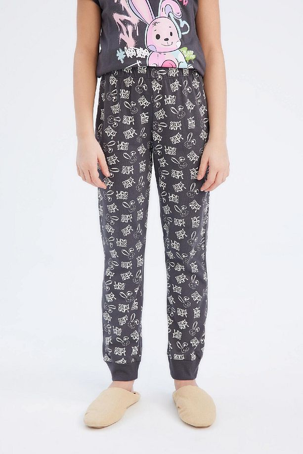 Kız Çocuk Pijama Takımı Bisiklet Yaka Baskılı Kısa Kollu Üst Beli Lastikli Desenli Uzun Alt E2219a82 - 4