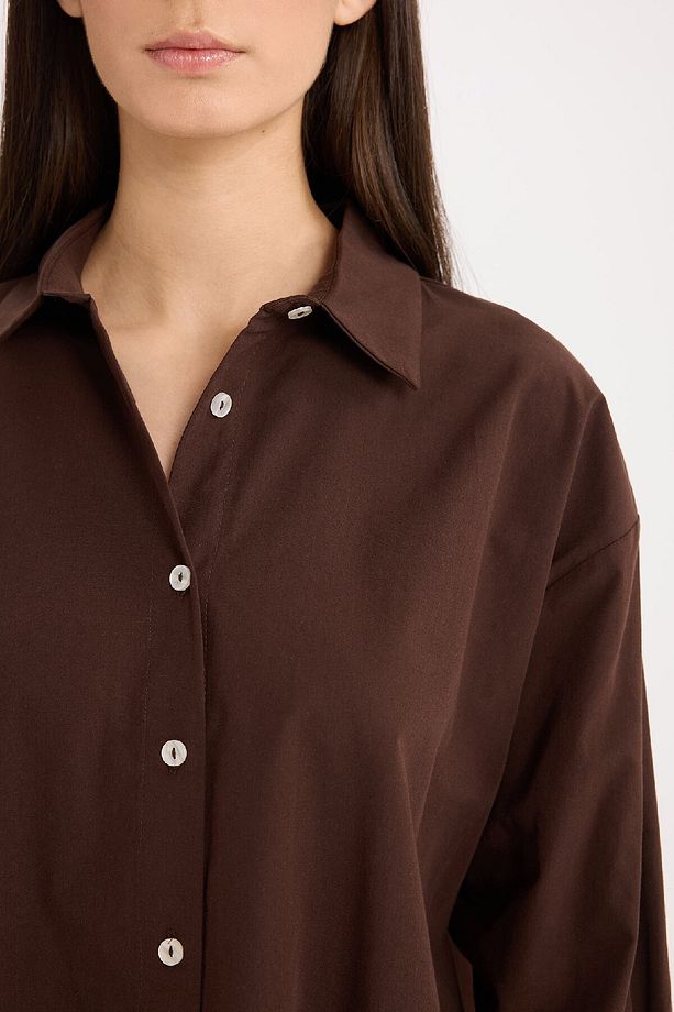 Oversize Geniş Kalıp Poplin Basic Düz Uzun Kollu Gömlek E2677ax24wn - 5