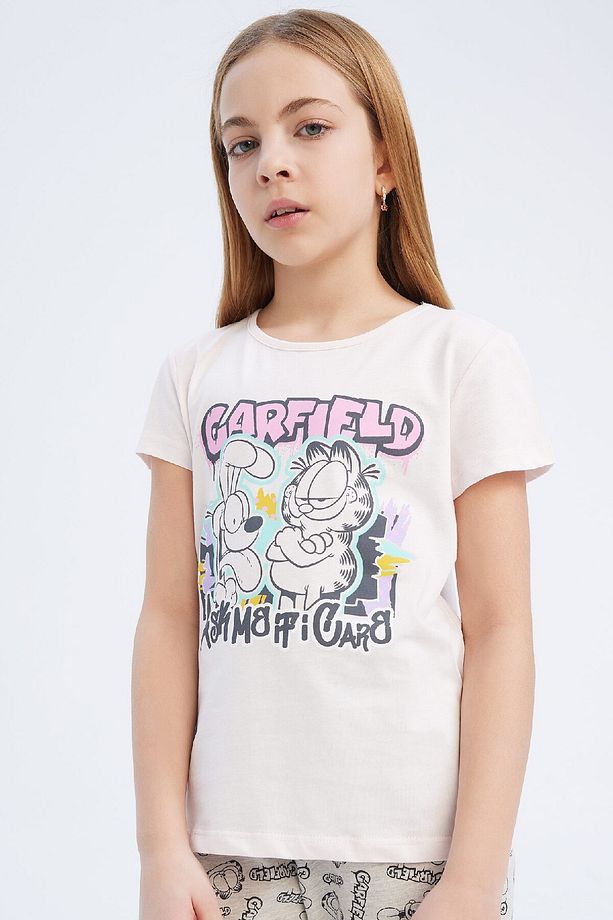 Kız Çocuk Garfield Pijama Takımı Kısa Kollu Üst Beli Lastikli Uzun Alt E2223A825SM - 3