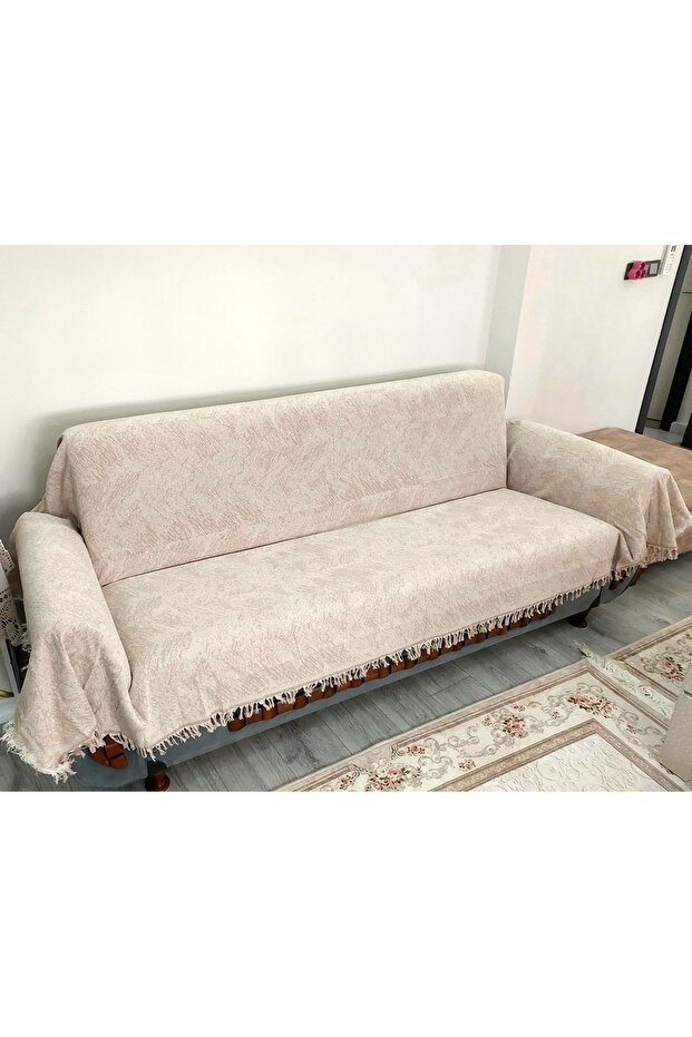 Cotton Non-Slip Alaca Maxi Size Arm Covering Seat Cover (170X320)-Beige