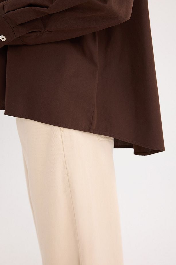 Oversize Geniş Kalıp Poplin Basic Düz Uzun Kollu Gömlek E2677ax24wn - 6
