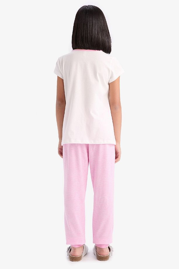 Kız Çocuk Pijama Takımı Baskılı Kısa Kollu Üst Beli Lastikli Uzun Alt E2220A825SM - 7