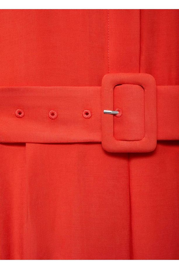 Kemerli flared midi elbise - 5