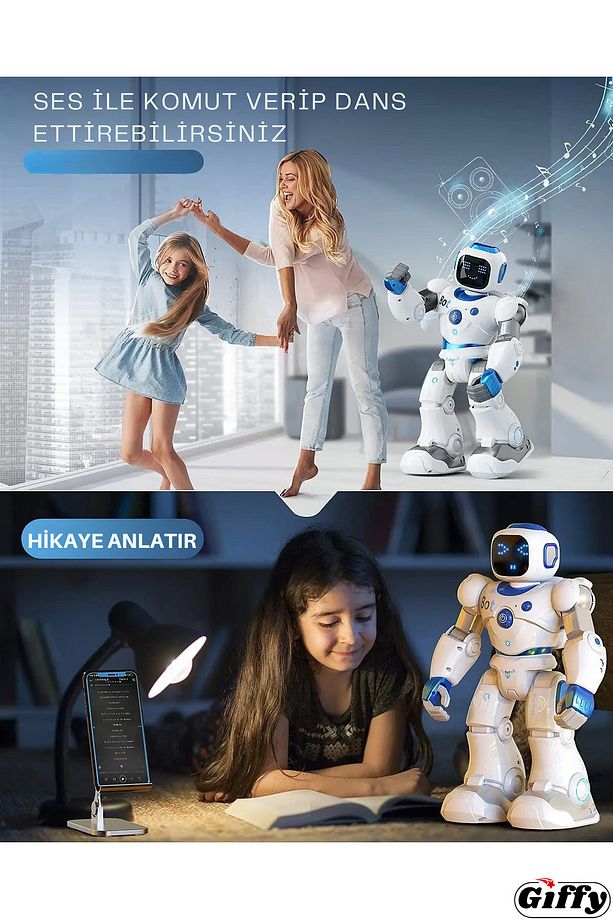 Uzaktan Kumandalı Akıllı Robot Yapay Zeka Telefon,Kumanda ve Ses Kontrollü Şarjlı İnteraktif Robot - 5