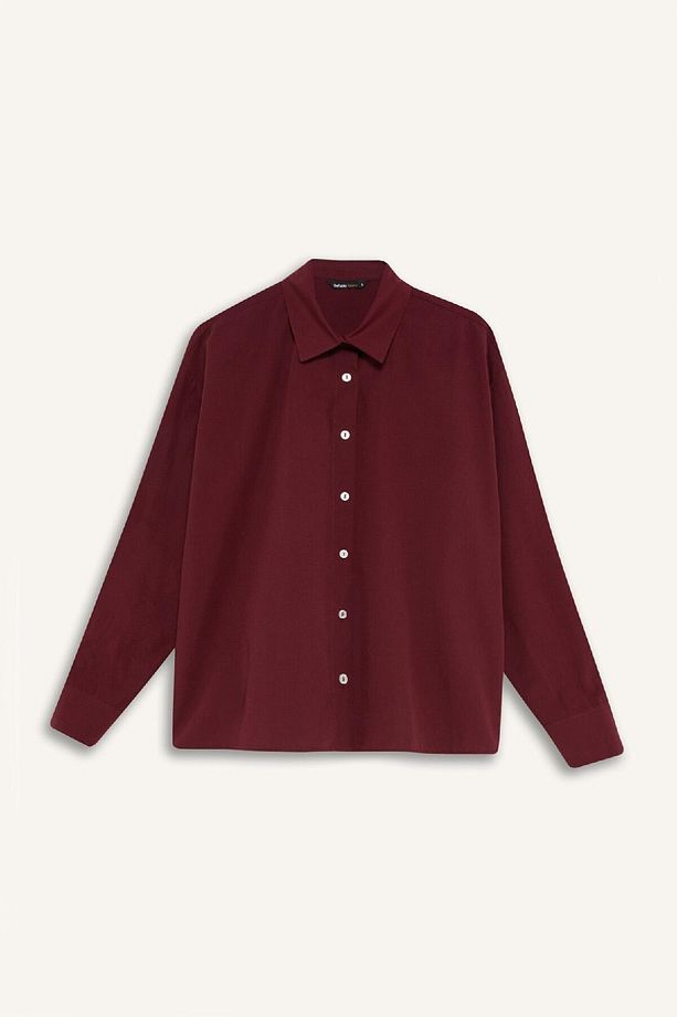 Oversize Geniş Kalıp Poplin Basic Düz Uzun Kollu Gömlek E2677ax24wn - 7