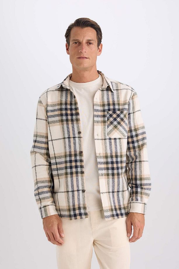 Regular Fit Polo Yaka Kareli Flanel Uzun Kollu Gömlek E2763ax24wn - 6