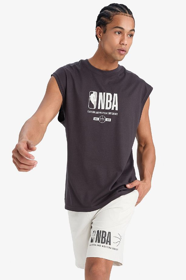 DeFactoFit NBA Wordmark Oversize Geniş Kalıp Bisiklet Yaka Atlet E2750AX25SM - 3