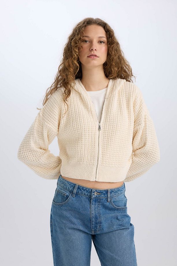Regular Fit Kapüşonlu Fermuarlı Triko Hırka E2269AXNS - 4