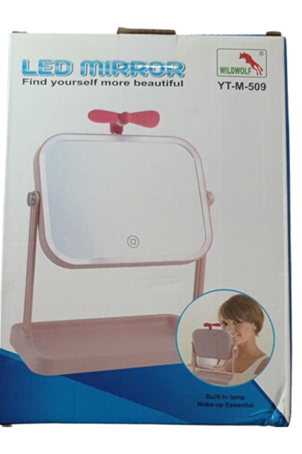 مرآة مكياج مع حامل للطاولة ومروحة صغيرة - 1