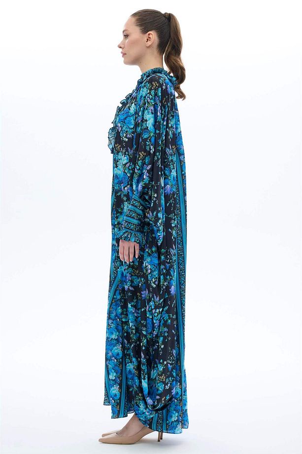ŞERİT GARNİLİ KAFTAN ELBİSE Saks - 4