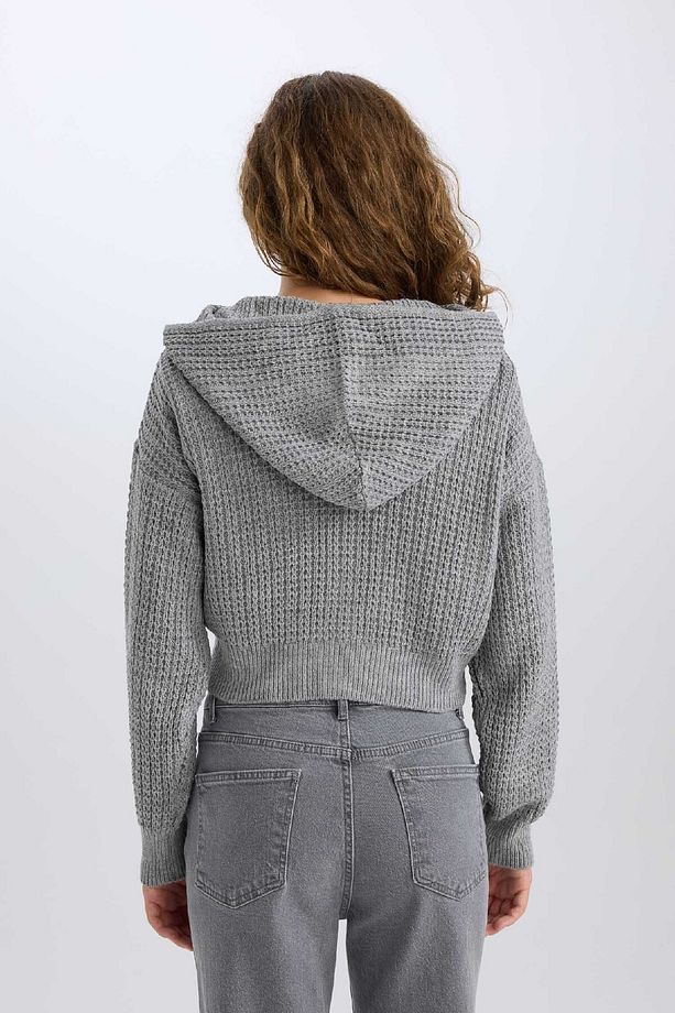 Regular Fit Kapüşonlu Fermuarlı Triko Hırka E2269AXNS - 6