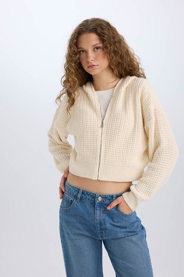 Regular Fit Kapüşonlu Fermuarlı Triko Hırka E2269AXNS - 3