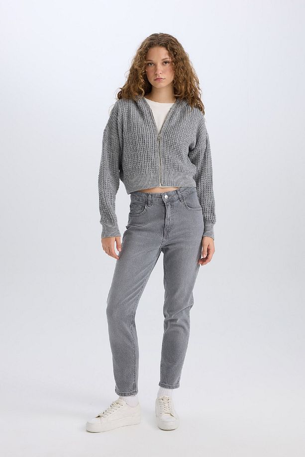 Regular Fit Kapüşonlu Fermuarlı Triko Hırka E2269AXNS - 2