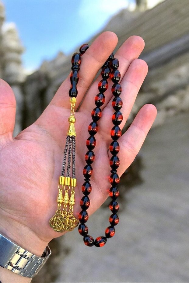 Men's Vernier Gift Red Powder Amber Prayer Beads, Amber Rosary
