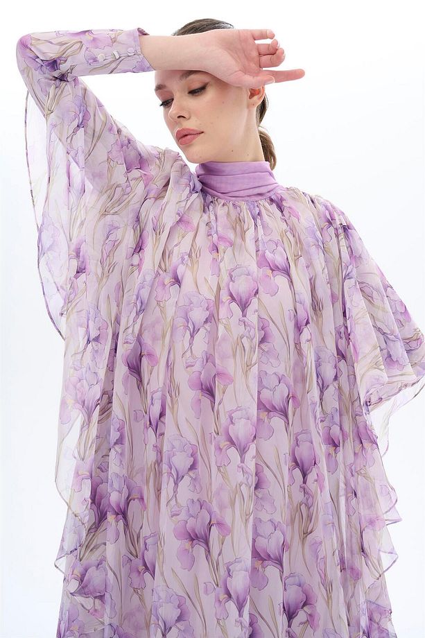 LALE DESENLİ KAFTAN ELBİSE Lila - 3
