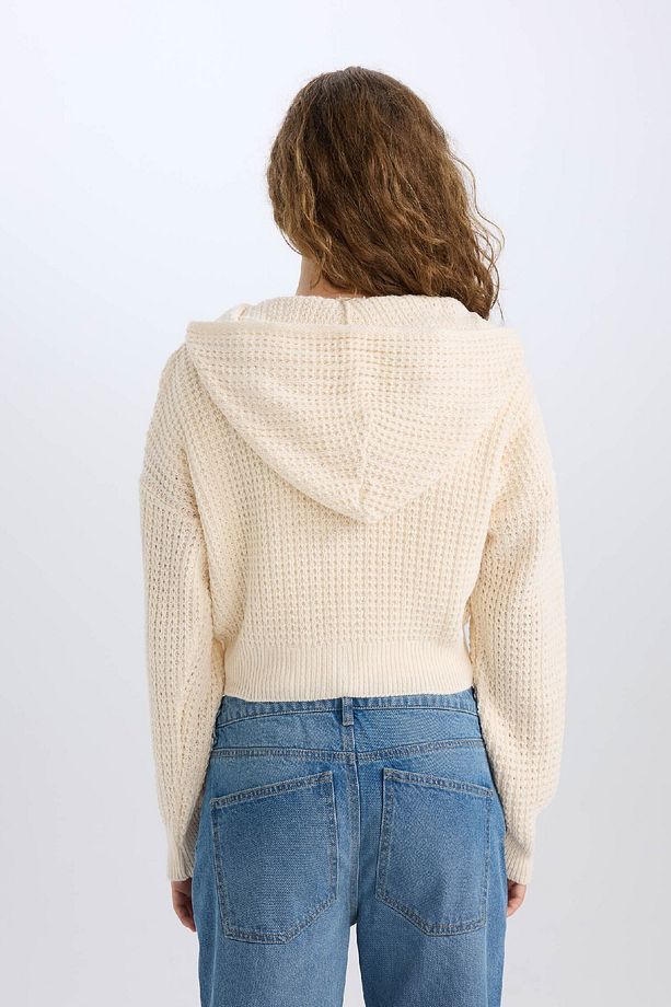 Regular Fit Kapüşonlu Fermuarlı Triko Hırka E2269AXNS - 6