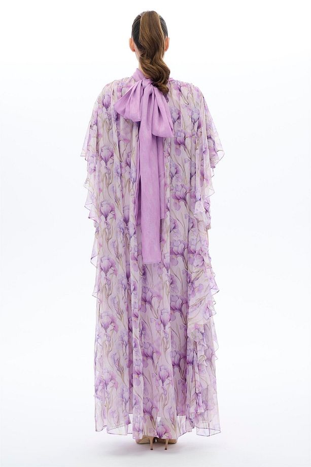LALE DESENLİ KAFTAN ELBİSE Lila - 5