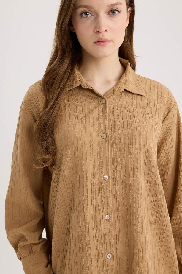 Regular Fit Basic Düz Uzun Kollu Gömlek Tunik E1628AX25SP - 8