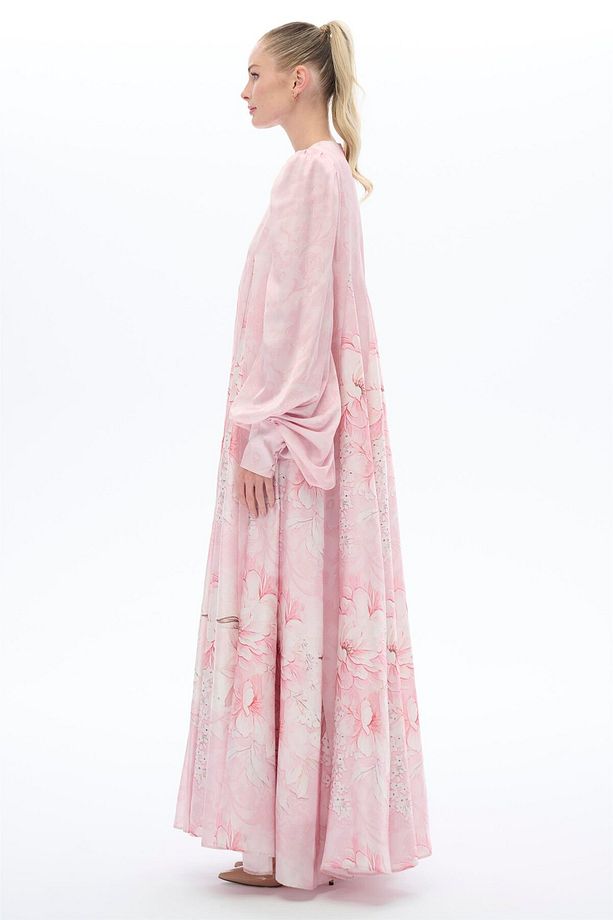 ARASI ÇİÇEK DESENLİ PARÇALI ELBİSE Pembe - 4