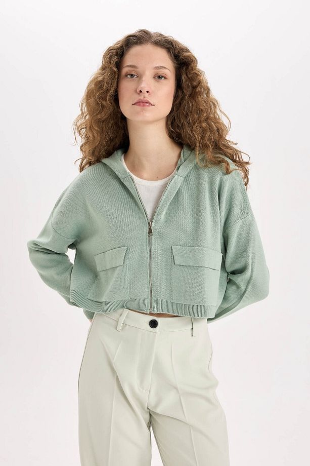 Regular Fit Kapüşonlu Basic Düz Fermuarlı Triko Hırka E2270axns - 4