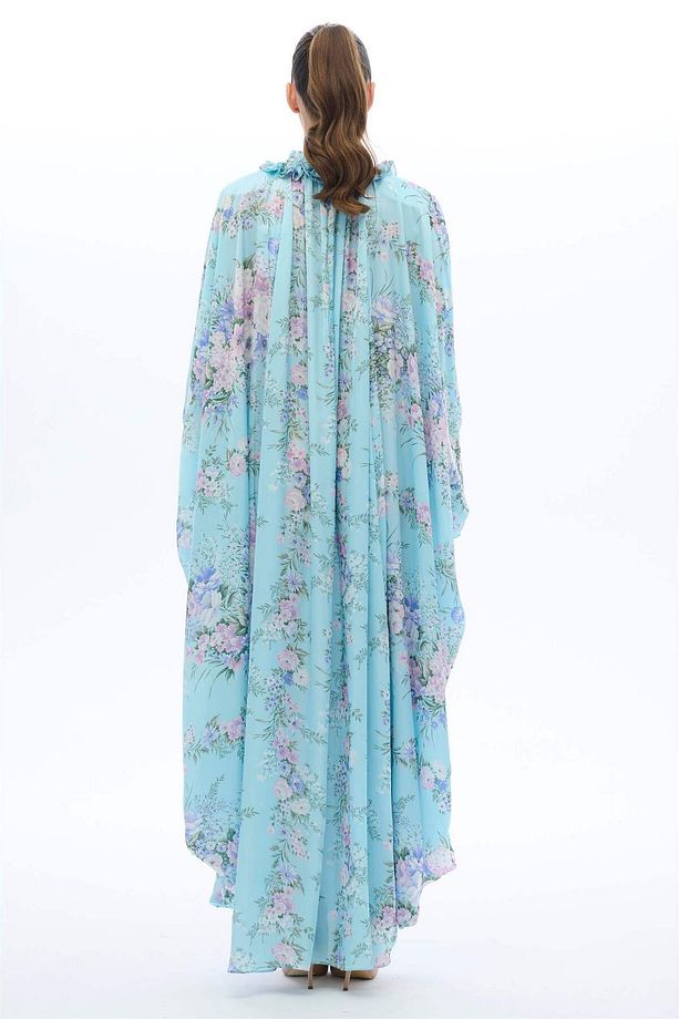 ŞERİT GARNİLİ KAFTAN ELBİSE Mavi - 5