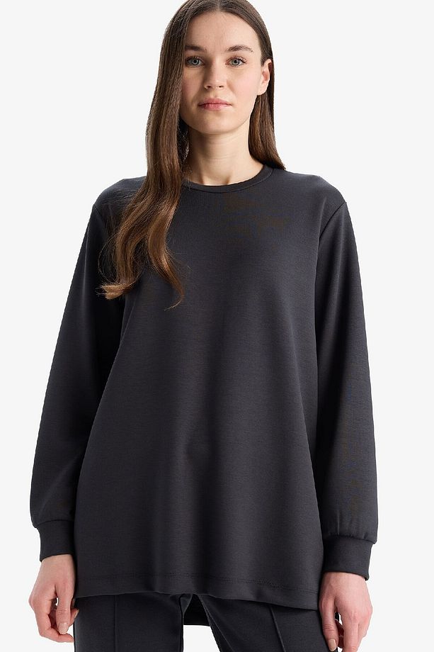 Regular Fit Bisiklet Yaka Basic Düz Sweatshirt Tunik D4598ax25sp - 3