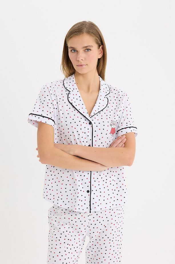 Pijama Takımı Kısa Kollu Düğmeli Üst Esnek Belli Uzun Alt-fall In Love D8455ax25sp - 3
