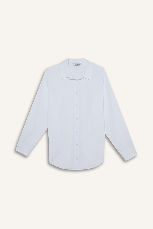 %100 Pamuk Oversize Geniş Kalıp Basic Düz Oxford Uzun Kollu Gömlek Z4893az25sp - 6