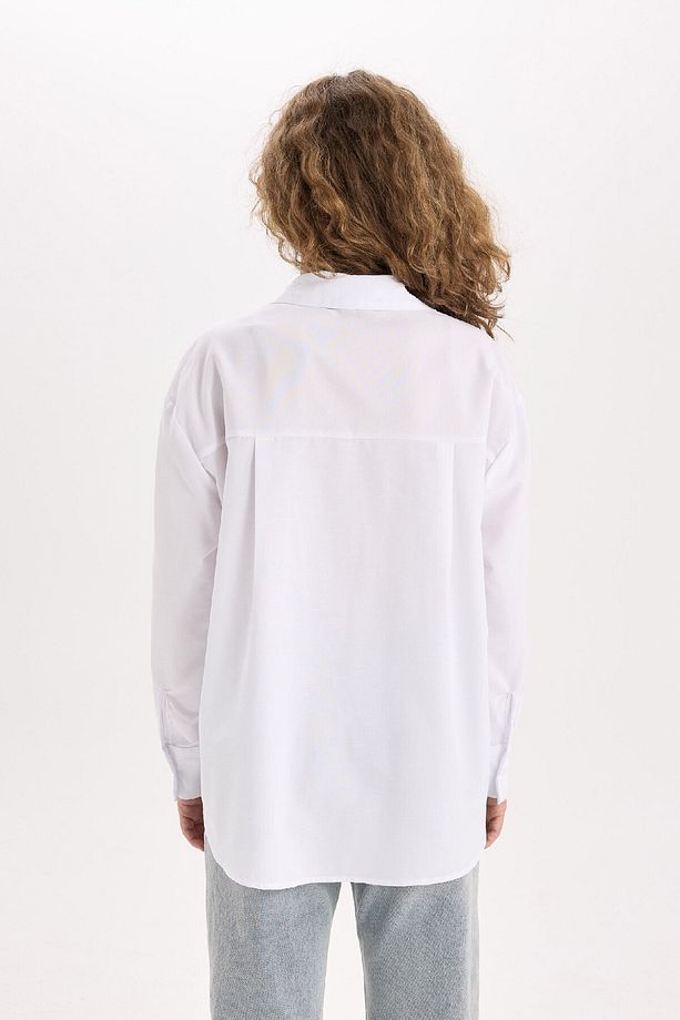 Oversize Geniş Kalıp Poplin Uzun Kollu Gömlek E2294AXNS - 6