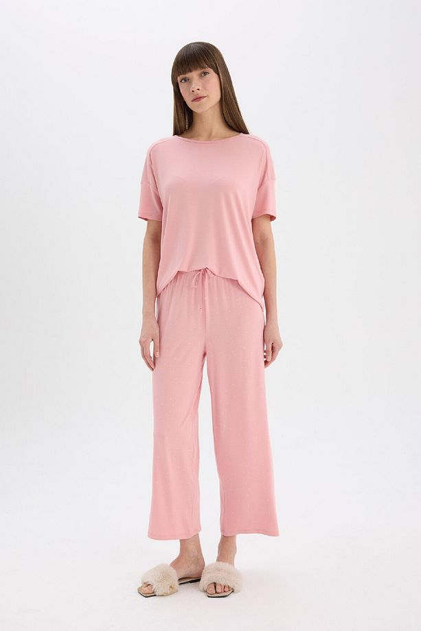 Pijama Takımı Kısa Kollu Üst Esnek Belli Geniş Paça Alt-fall In Love D8454ax25sp - 2