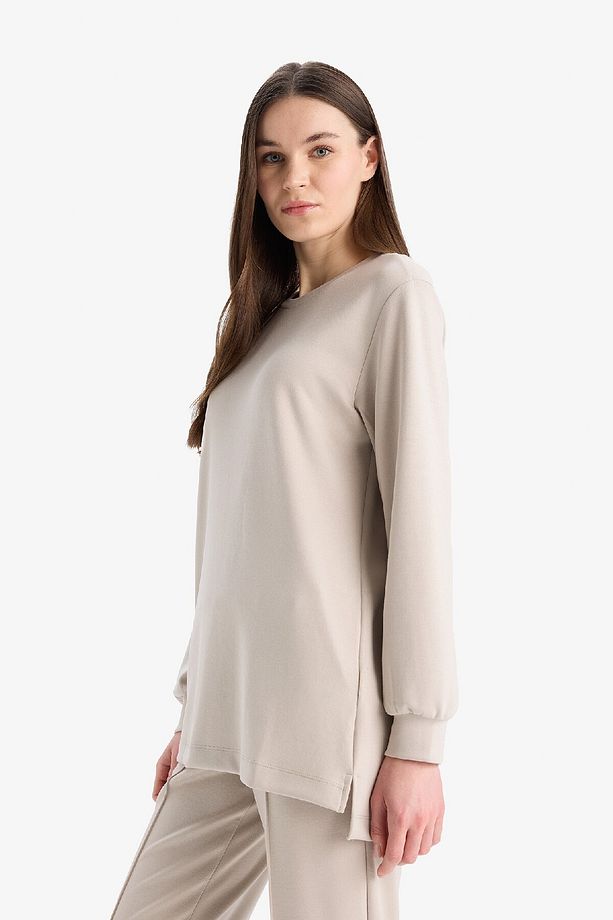 Regular Fit Bisiklet Yaka Basic Düz Siyah Sweatshirt Tunik D4598ax25sp - 4