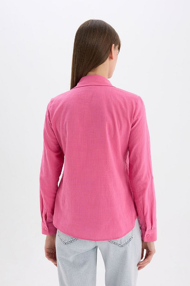 Regular Fit Basic Düz Keten Karışımlı Uzun Kollu Gömlek V2522az25sp - 6
