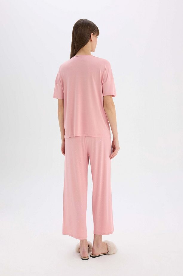 Pijama Takımı Kısa Kollu Üst Esnek Belli Geniş Paça Alt-fall In Love D8454ax25sp - 7
