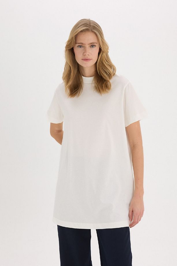 Regular Fit Bisiklet Yaka Basic Düz Kısa Kollu Tesettür Tişört Tunik A8351ax25sp - 3
