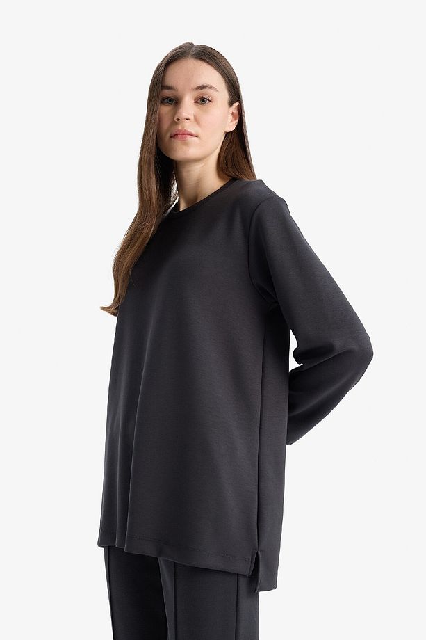 Regular Fit Bisiklet Yaka Basic Düz Sweatshirt Tunik D4598ax25sp - 4