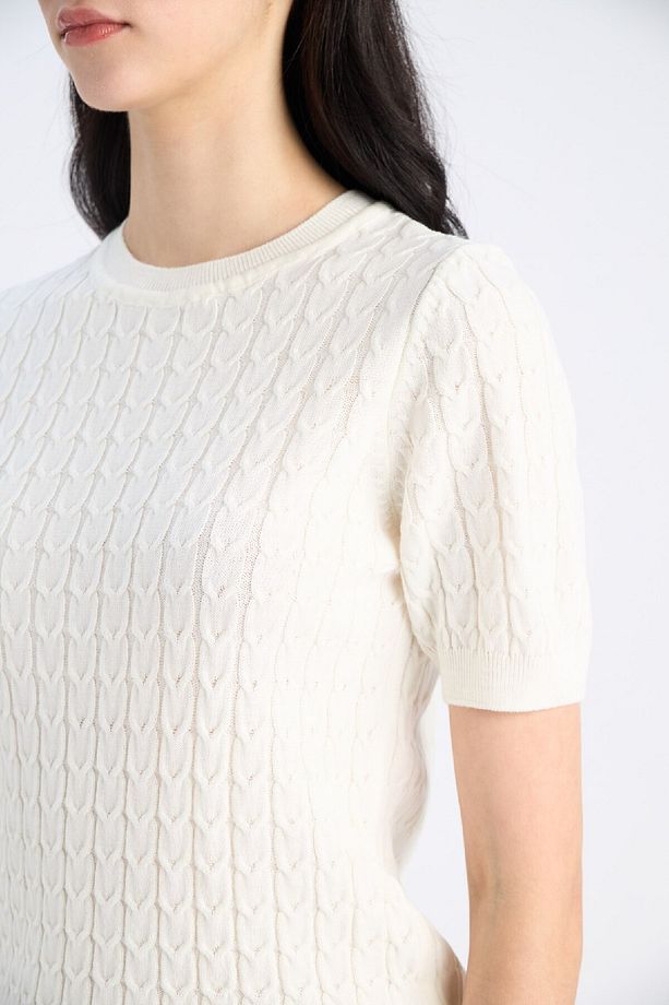 Regular Fit Bisiklet Yaka Basic Düz Triko Kısa Kollu Kazak D3306AX25SM - 5