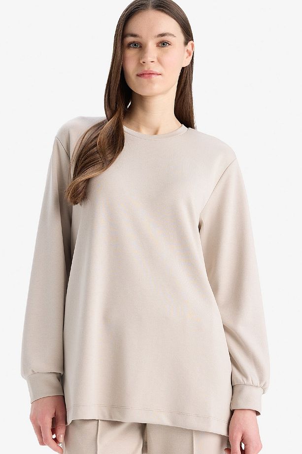 Regular Fit Bisiklet Yaka Basic Düz Siyah Sweatshirt Tunik D4598ax25sp - 1