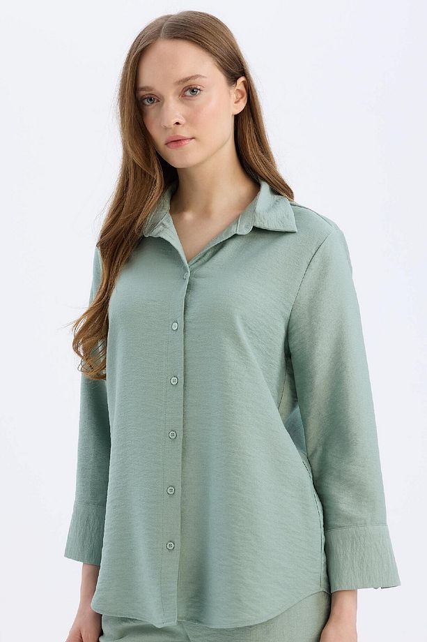 Regular Fit Basic Düz Uzun Kollu Gömlek C3819AX25SP - 1