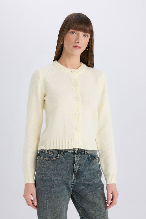 Regular Fit Bisiklet Yaka Basic Düz Düğmeli Soft Touch Yumuşak Triko Hırka E3654ax25sp - 3