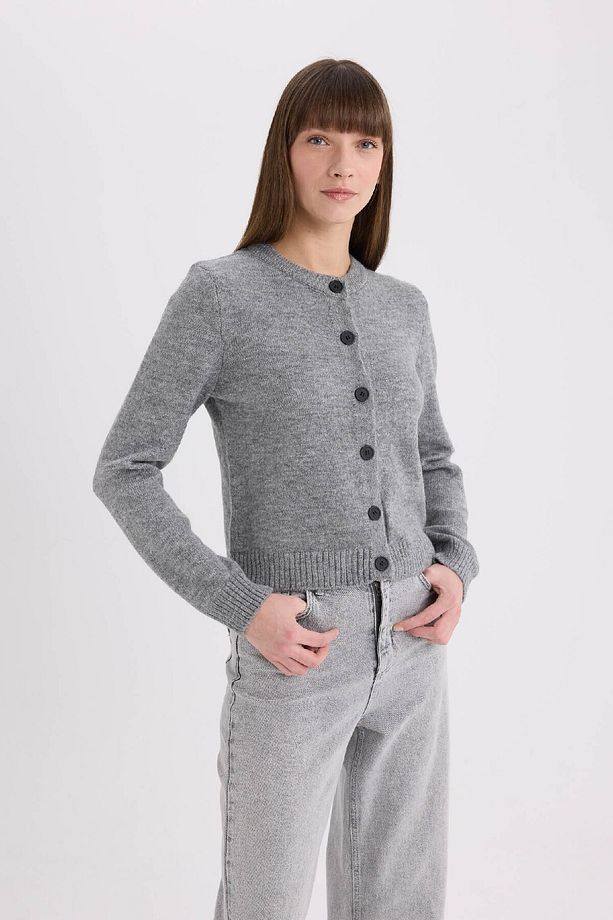 Regular Fit Bisiklet Yaka Basic Düz Düğmeli Soft Touch Yumuşak Triko Hırka E3654ax25sp - 4