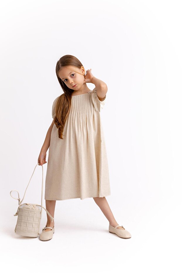 Ribbed Linen Dress 2-7 Years Natural
