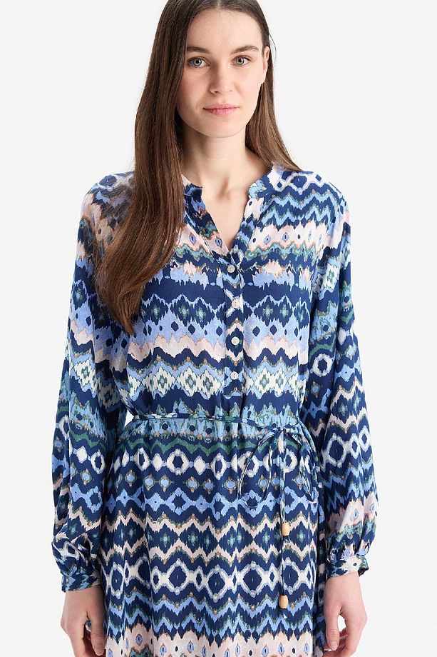 Regular Fit Desenli Bisiklet Yaka Uzun Kollu Midi Elbise D5447ax25sp - 4