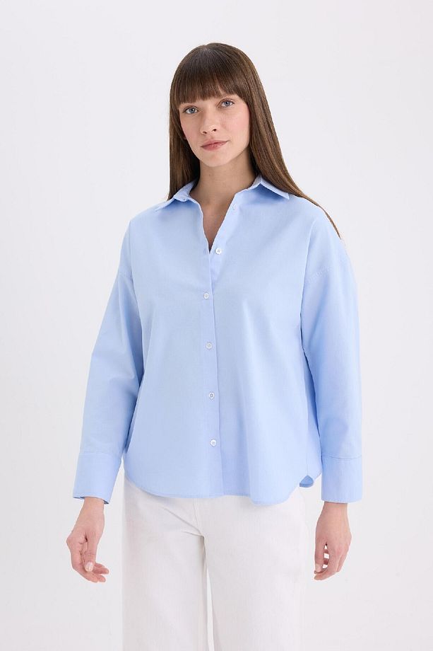 Oversize Geniş Kalıp Basic Düz Oxford Uzun Kollu Gömlek C4597AX25SP - 6