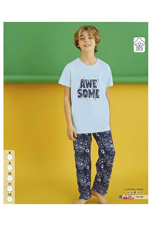 Male Child Short Sleeve Six Long 100% Cotton Pajamas Set