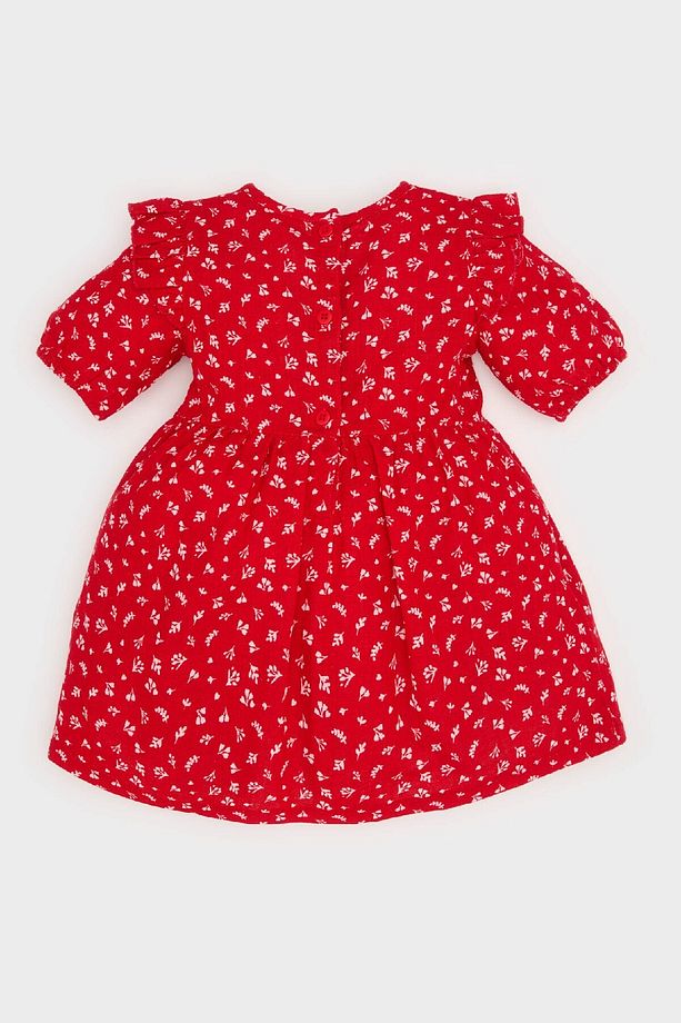 Kız Bebek Desenli Kısa Kollu Flamlı Poplin Elbise E5809A525SP - 5