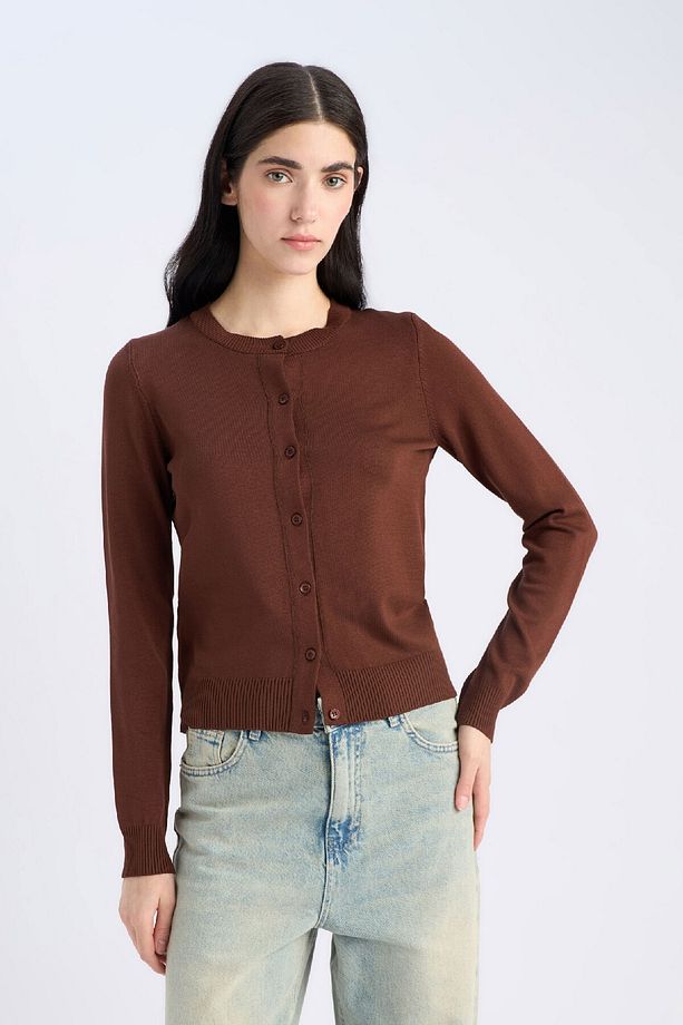 Regular Fit Bisiklet Yaka Basic Düz Triko Hırka D6282ax25sp - 4